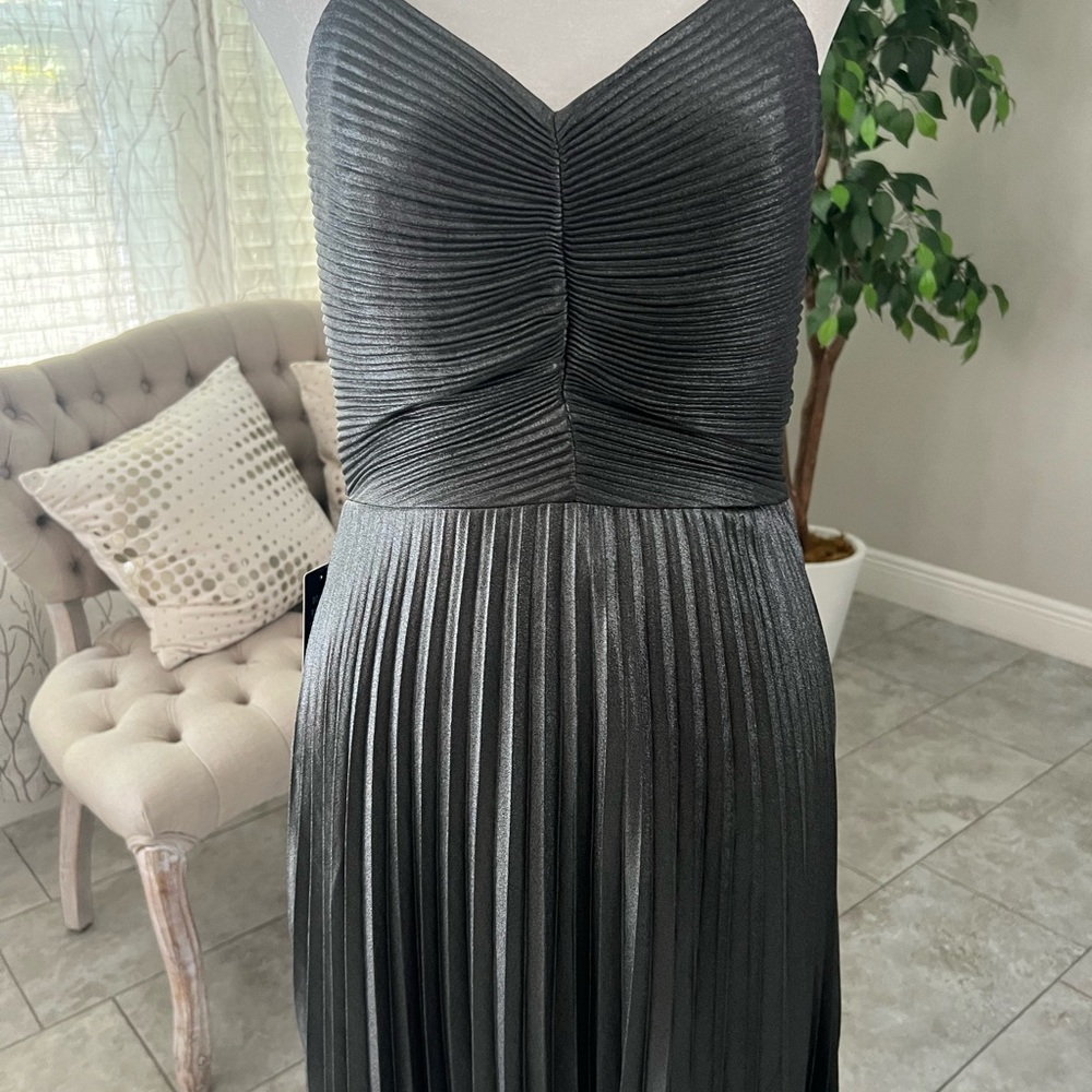 Express pewter metallic Pleated Dress